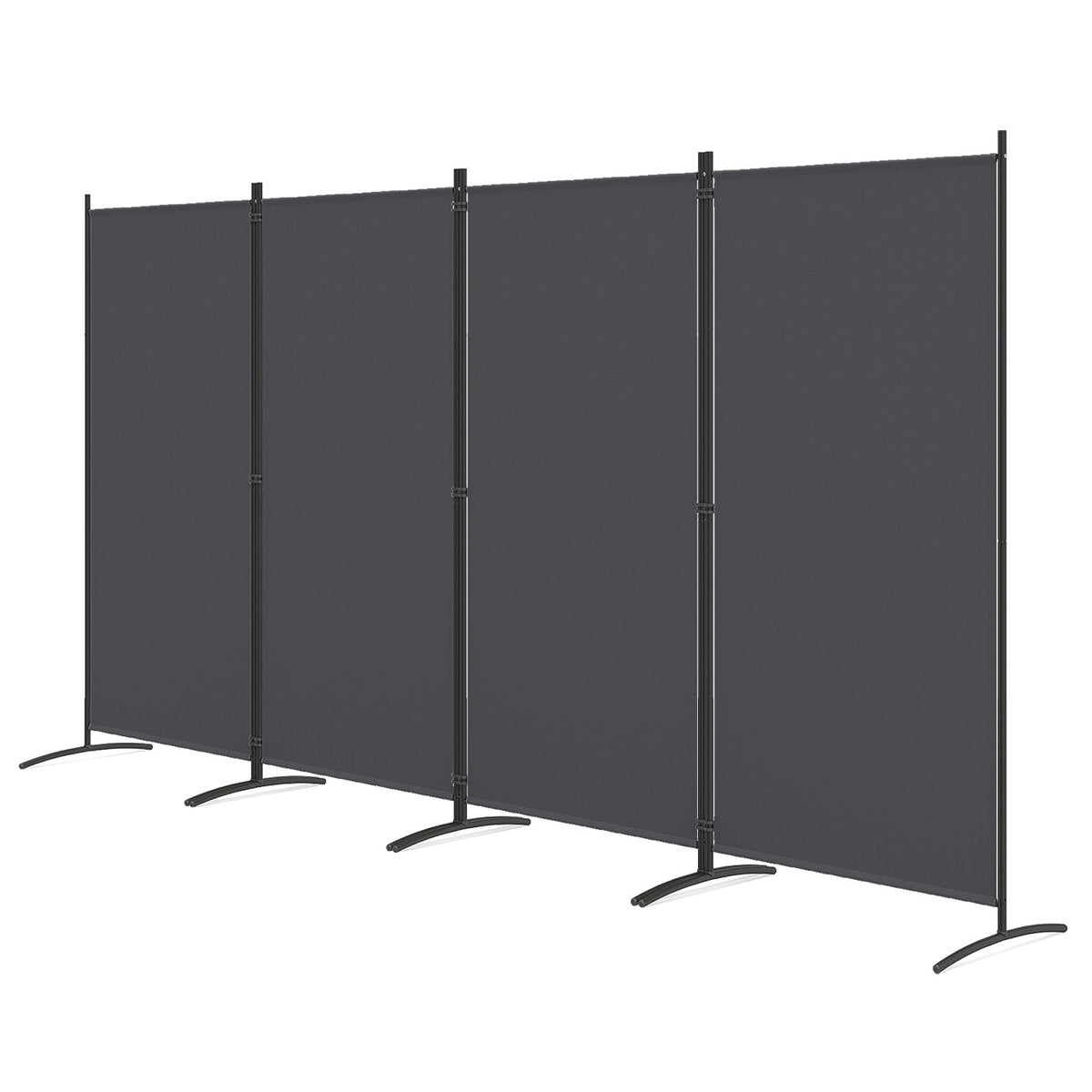 4 Panel Room Divider 6 FT Tall Folding Privacy Screen with Curved Metal Feet-Gray view 3