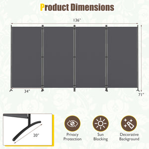 4 Panel Room Divider 6 FT Tall Folding Privacy Screen with Curved Metal Feet-Gray view 4