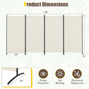 4 Panel Room Divider 6 FT Tall Folding Privacy Screen with Curved Metal Feet-White view 4