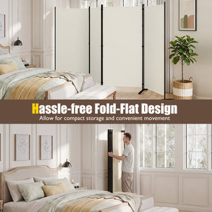 4 Panel Room Divider 6 FT Tall Folding Privacy Screen with Curved Metal Feet-White view 7