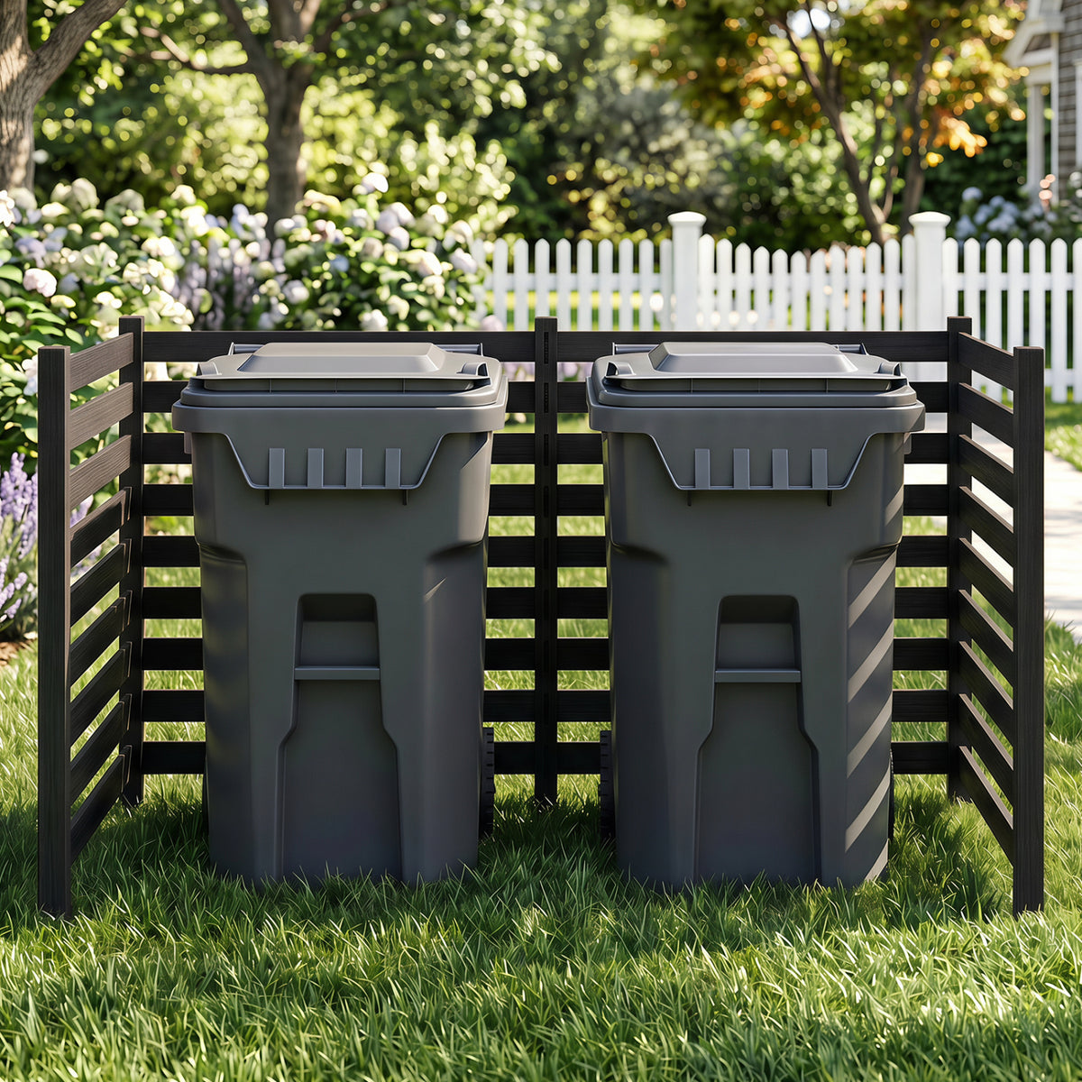 4-Panel Wooden Outdoor Privacy Fence with Ground Stakes-Black view 3