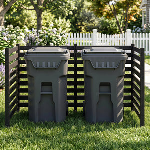 4-Panel Wooden Outdoor Privacy Fence with Ground Stakes-Black view 3