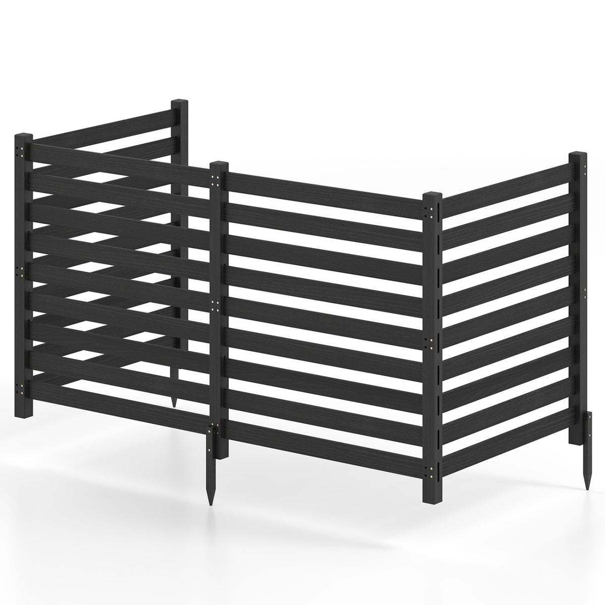 4-Panel Wooden Outdoor Privacy Fence with Ground Stakes-Black view 4