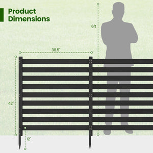 4-Panel Wooden Outdoor Privacy Fence with Ground Stakes-Black view 5