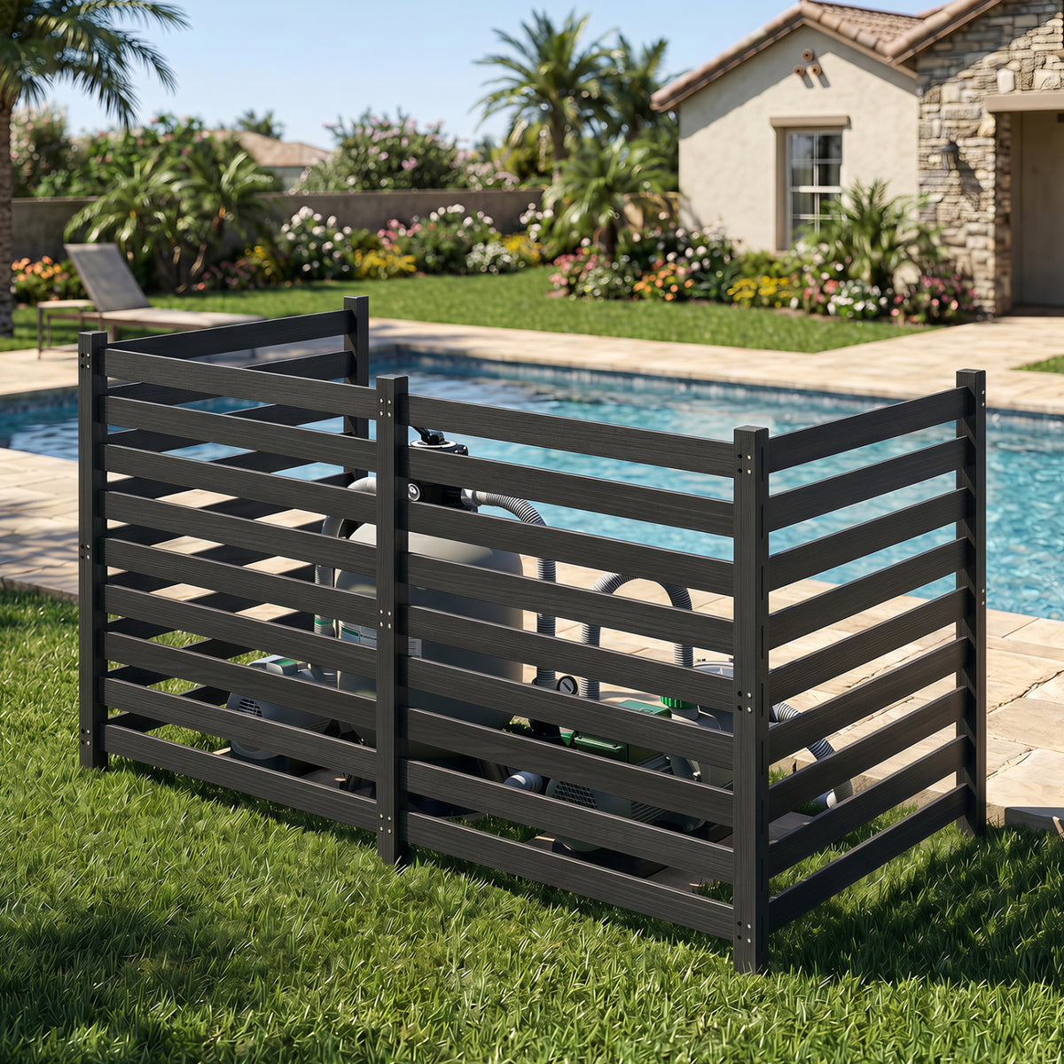 4-Panel Wooden Outdoor Privacy Fence with Ground Stakes-Black view 7