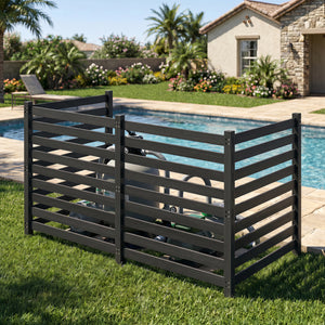 4-Panel Wooden Outdoor Privacy Fence with Ground Stakes-Black view 7