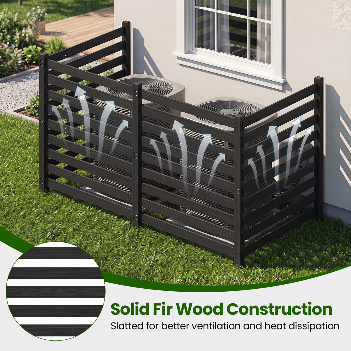 4-Panel Wooden Outdoor Privacy Fence with Ground Stakes-Black view 8