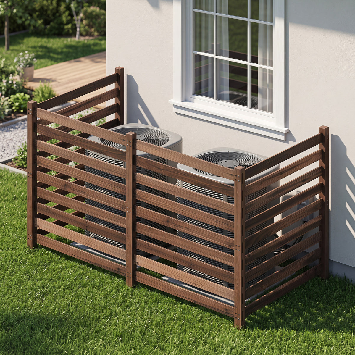 4-Panel Wooden Outdoor Privacy Fence with Ground Stakes-Brown view 2