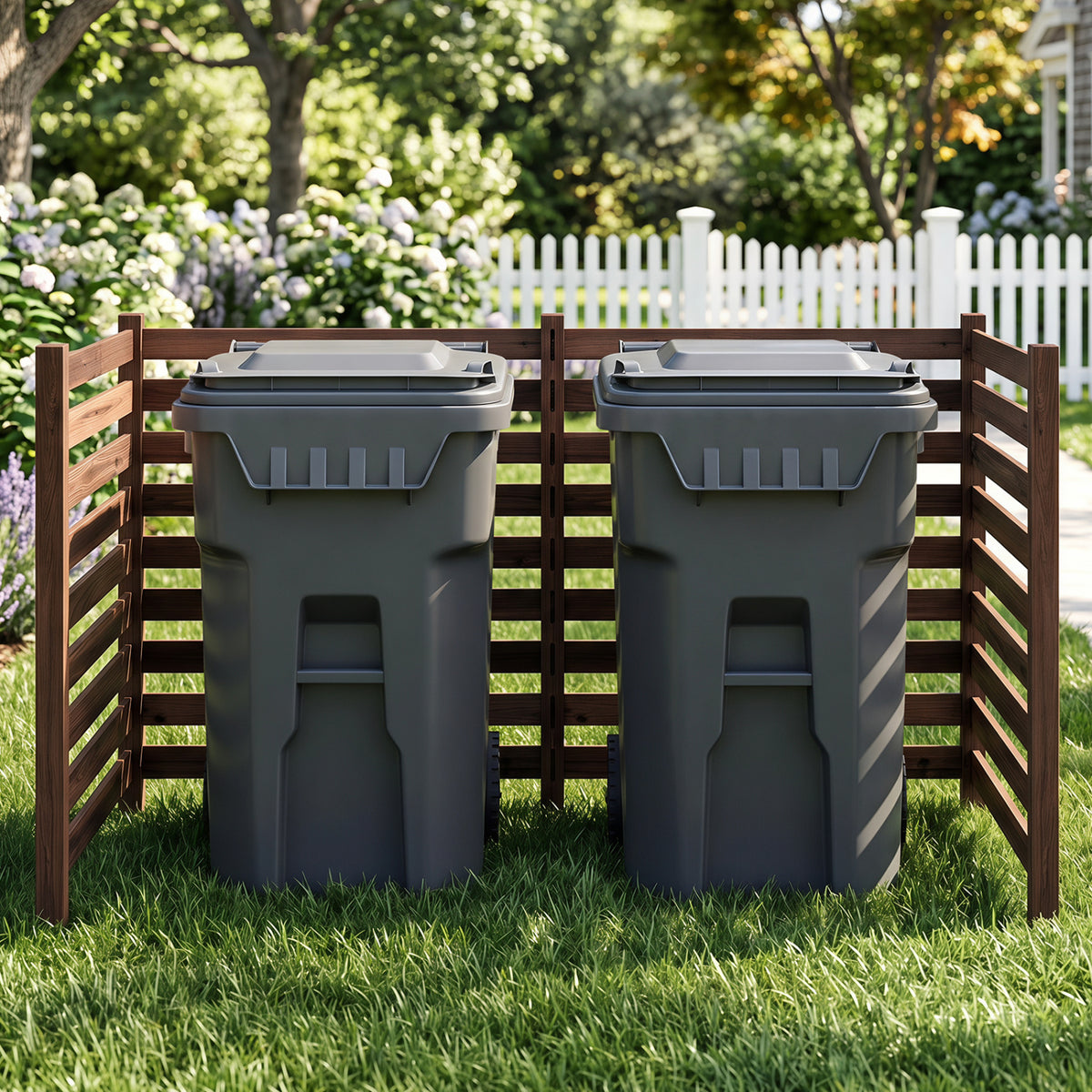 4-Panel Wooden Outdoor Privacy Fence with Ground Stakes-Brown view 3