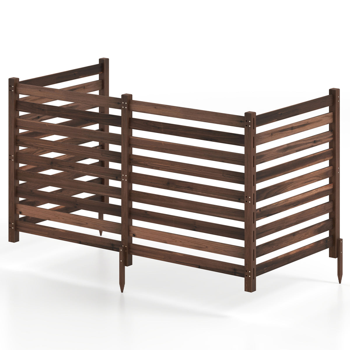 4-Panel Wooden Outdoor Privacy Fence with Ground Stakes-Brown view 4