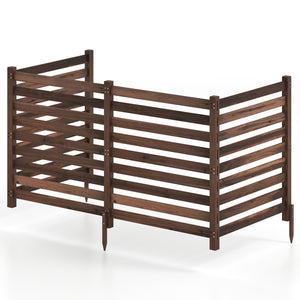 4-Panel Wooden Outdoor Privacy Fence with Ground Stakes-Brown view 4
