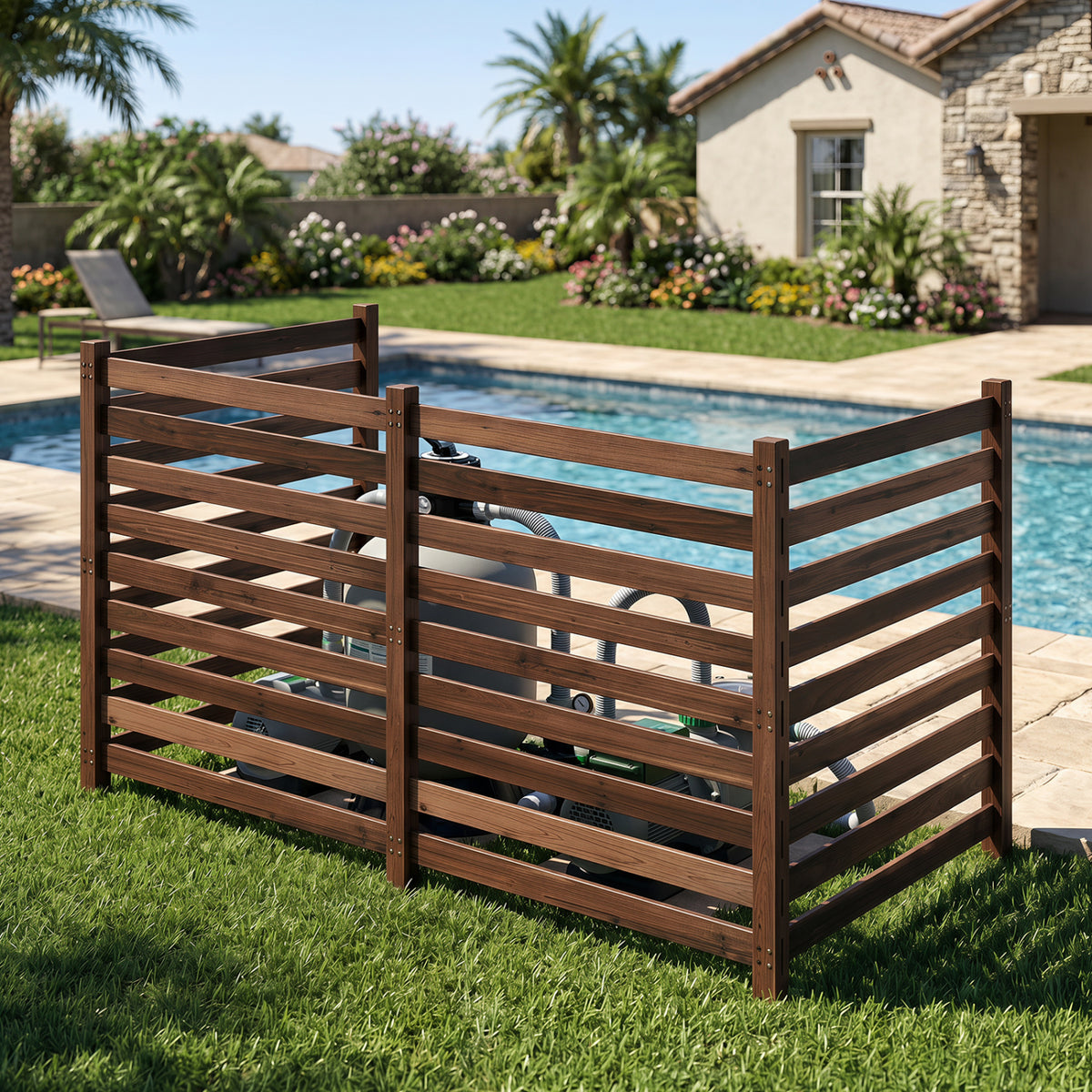 4-Panel Wooden Outdoor Privacy Fence with Ground Stakes-Brown view 7