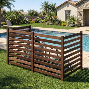 4-Panel Wooden Outdoor Privacy Fence with Ground Stakes-Brown view 7
