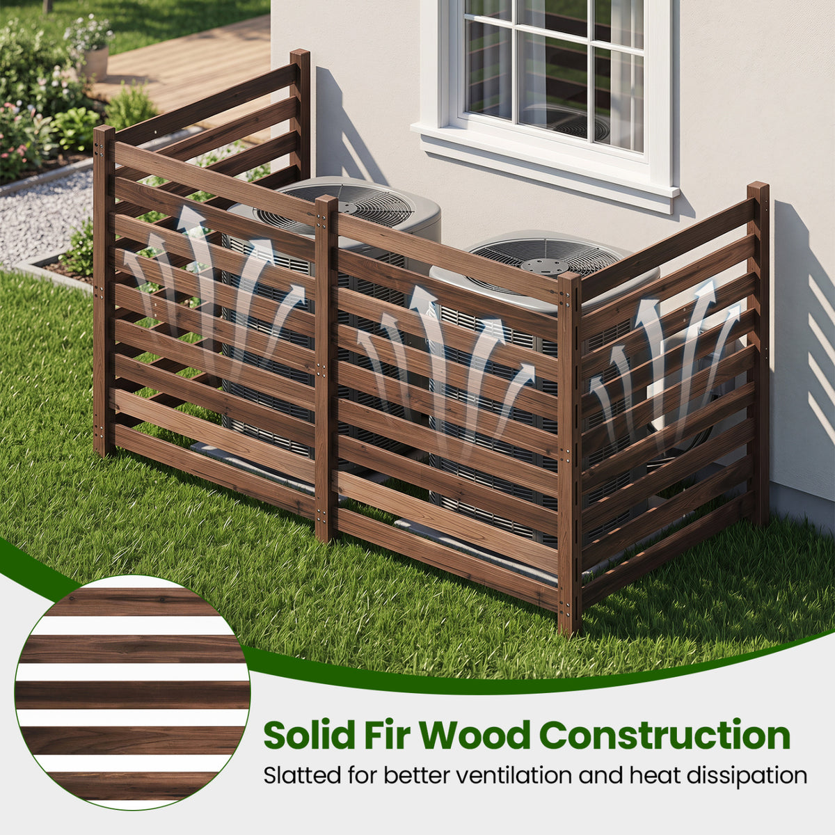 4-Panel Wooden Outdoor Privacy Fence with Ground Stakes-Brown view 8