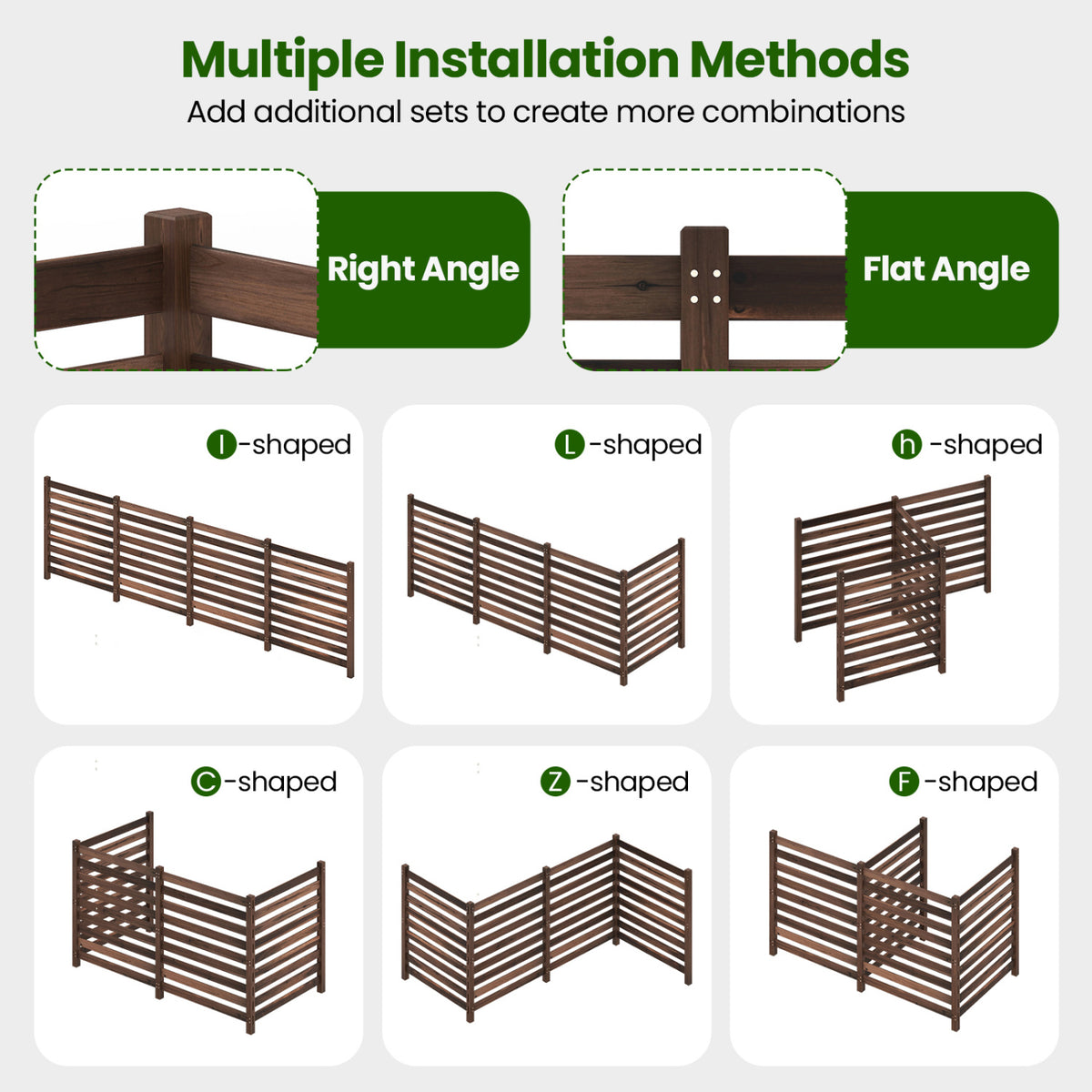 4-Panel Wooden Outdoor Privacy Fence with Ground Stakes-Brown view 9