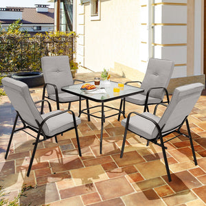 4 Patio Dining Stackable Chairs Set with High-Back Cushions view 2