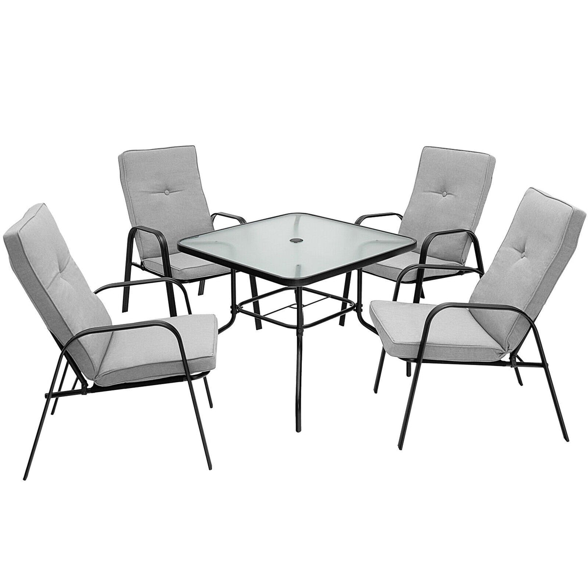 4 Patio Dining Stackable Chairs Set with High-Back Cushions view 4