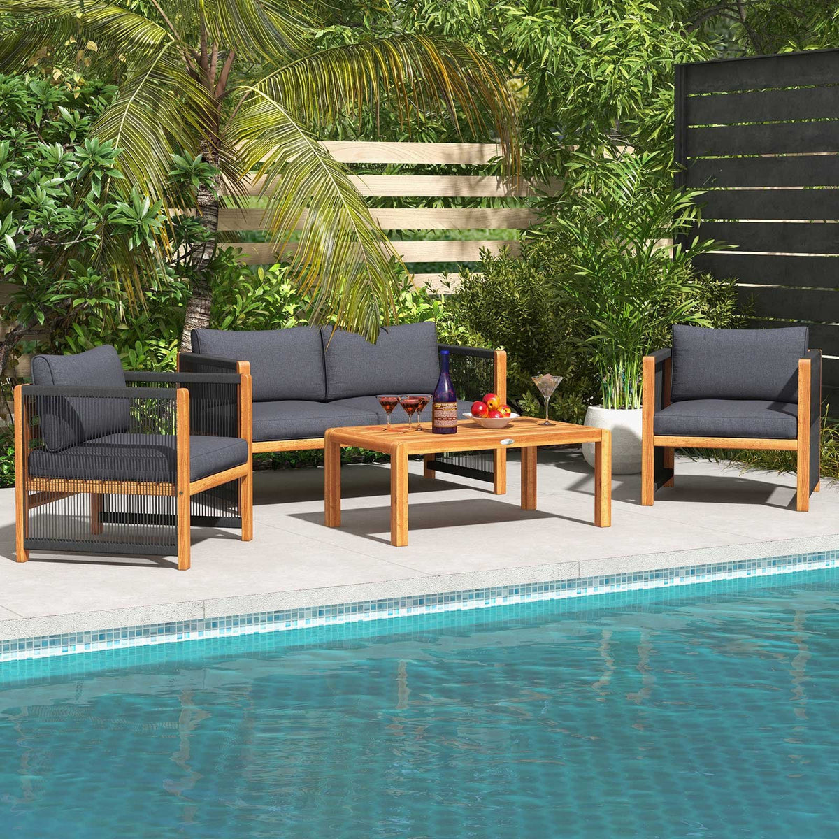 4 Pieces Acacia Wood Outdoor Patio Furniture Set view 2