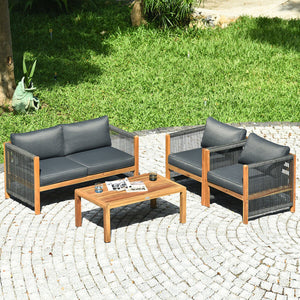 4 Pieces Acacia Wood Outdoor Patio Furniture Set view 3
