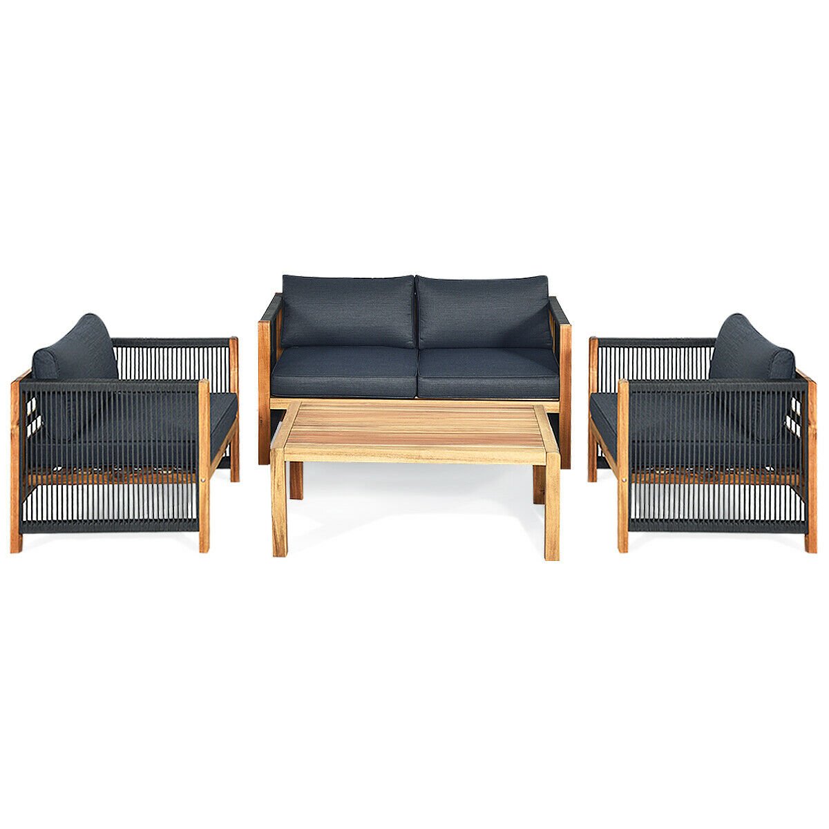 4 Pieces Acacia Wood Outdoor Patio Furniture Set view 8