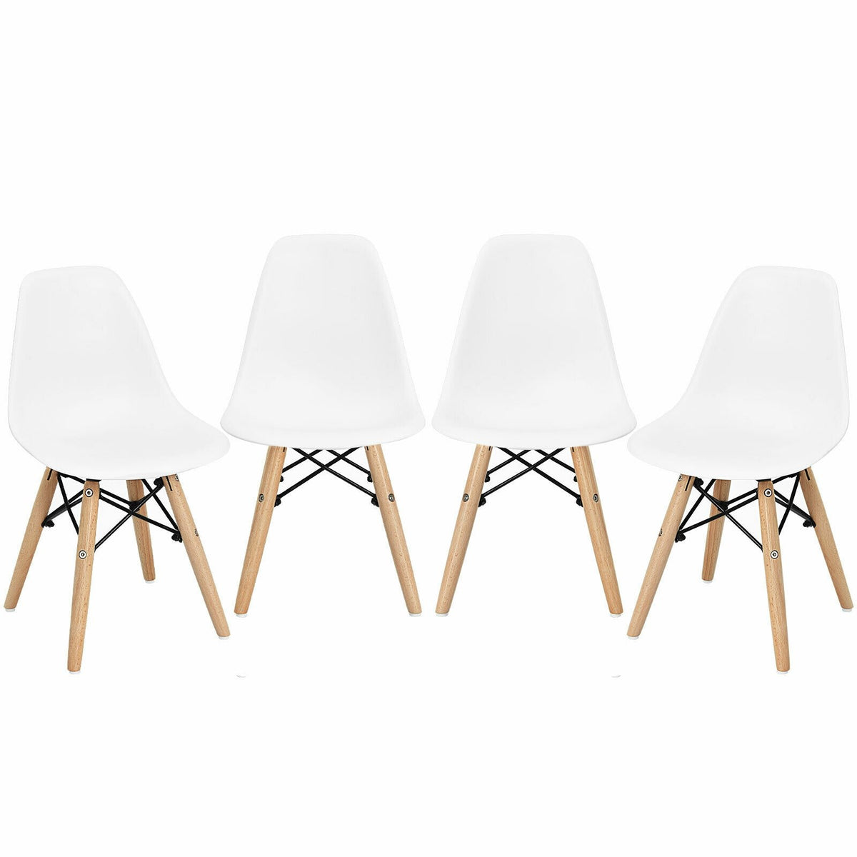 4 Pieces Medieval Style Children Chair Set with Wood Legs-White
