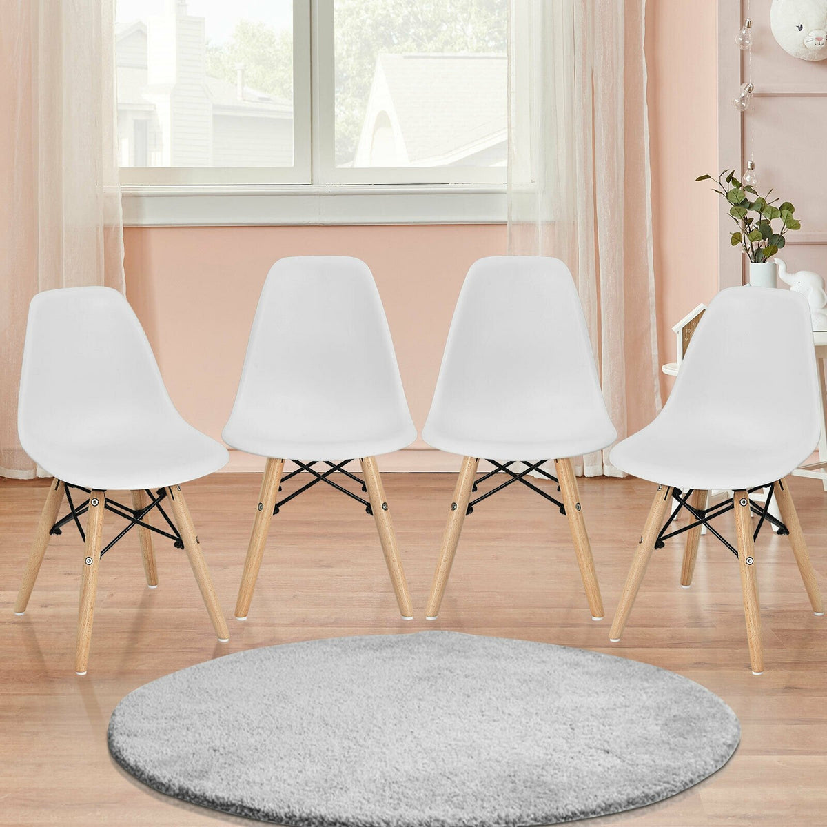4 Pieces Medieval Style Children Chair Set with Wood Legs-White view 2
