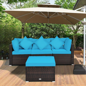 4 Pcs Ottoman Garden Deck Patio Rattan Wicker Furniture Set Cushioned Sofa-Turquoise view 7