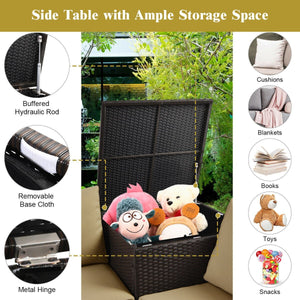 4 Pieces Outdoor Patio Rattan Furniture Set with Cushioned Loveseat and Storage Box-Brown view 6