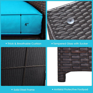 4 Pieces Outdoor Patio Rattan Furniture Set with Cushioned Loveseat and Storage Box-Turquoise view 9