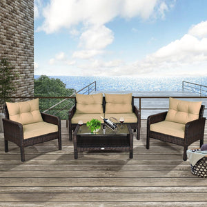 4 Pieces Patio Rattan Free Combination Sofa Set with Cushion and Coffee Table view 2