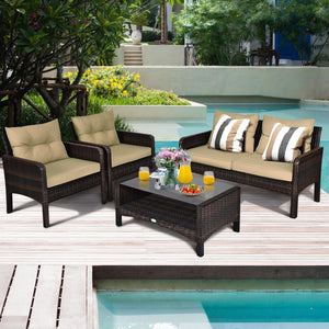 4 Pieces Patio Rattan Free Combination Sofa Set with Cushion and Coffee Table view 3