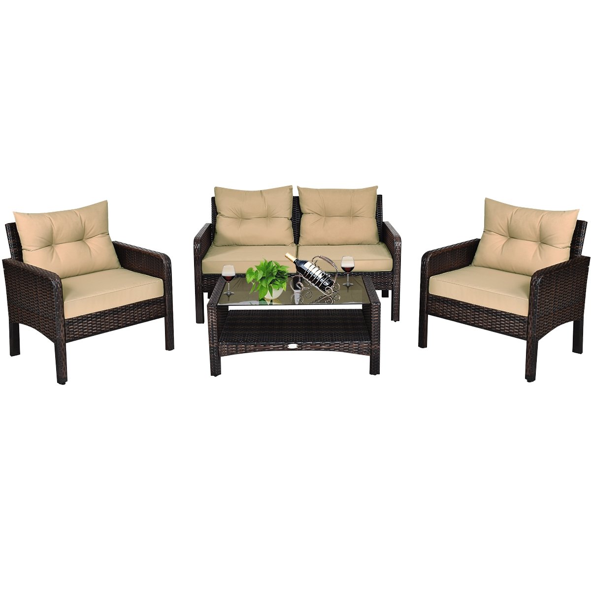 4 Pieces Patio Rattan Free Combination Sofa Set with Cushion and Coffee Table view 4
