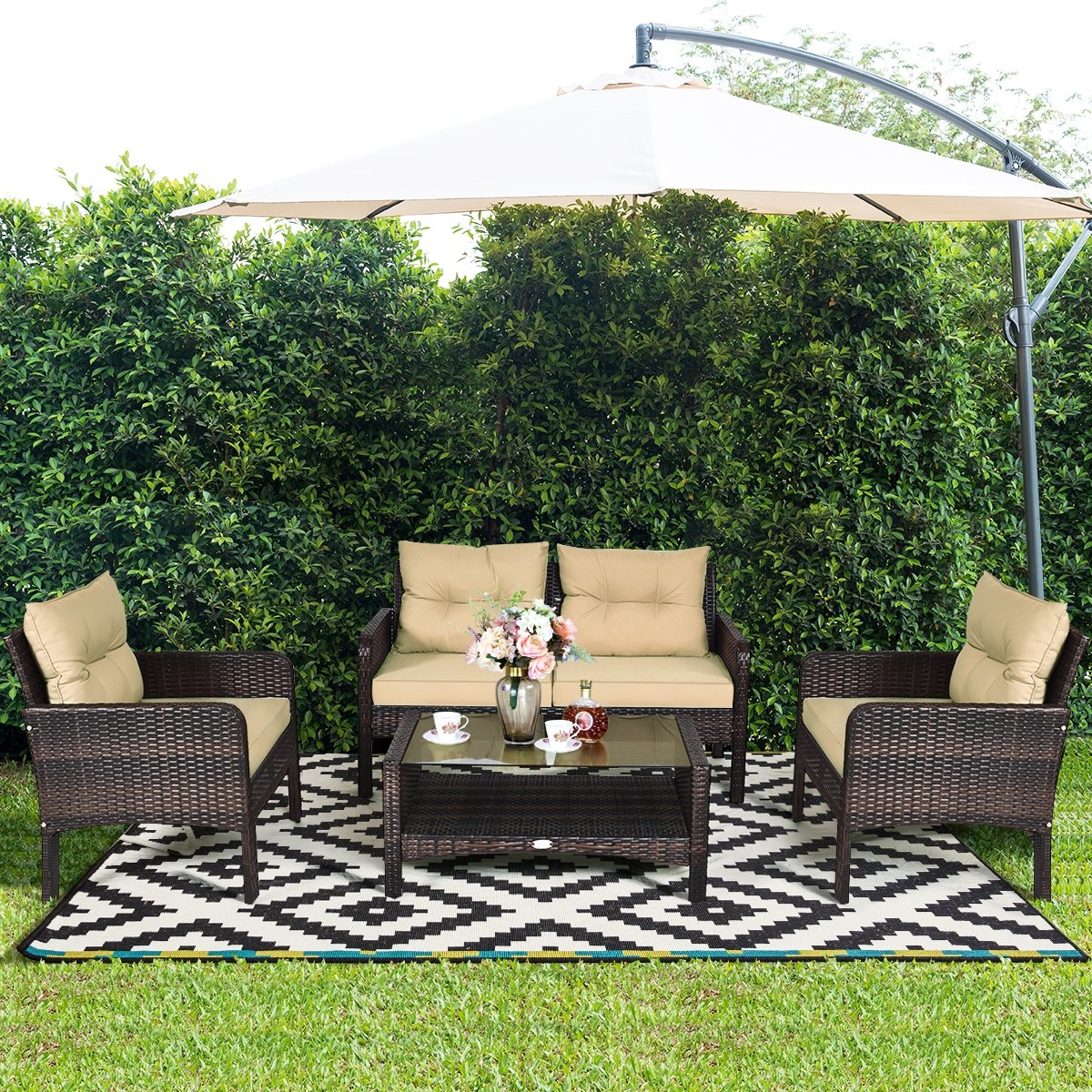 4 Pieces Patio Rattan Free Combination Sofa Set with Cushion and Coffee Table view 6