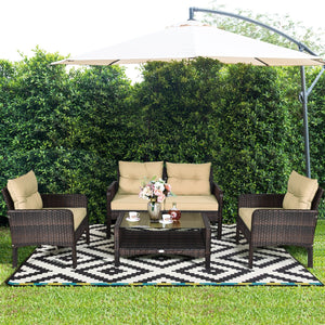 4 Pieces Patio Rattan Free Combination Sofa Set with Cushion and Coffee Table view 6