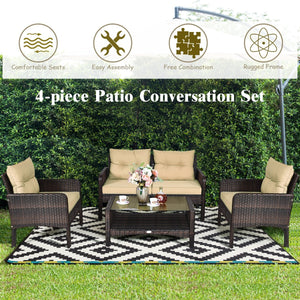 4 Pieces Patio Rattan Free Combination Sofa Set with Cushion and Coffee Table view 8