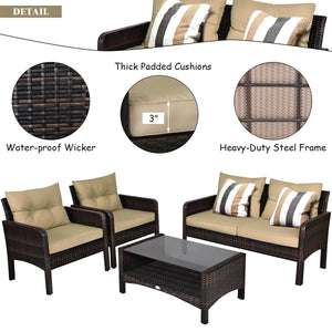 4 Pieces Patio Rattan Free Combination Sofa Set with Cushion and Coffee Table view 9