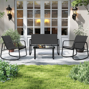 4 PCS Patio Furniture Set Outdoor Rocker Chair Conversation Set-Black view 3