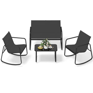 4 PCS Patio Furniture Set Outdoor Rocker Chair Conversation Set-Black view 4