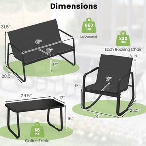 4 PCS Patio Furniture Set Outdoor Rocker Chair Conversation Set-Black view 5