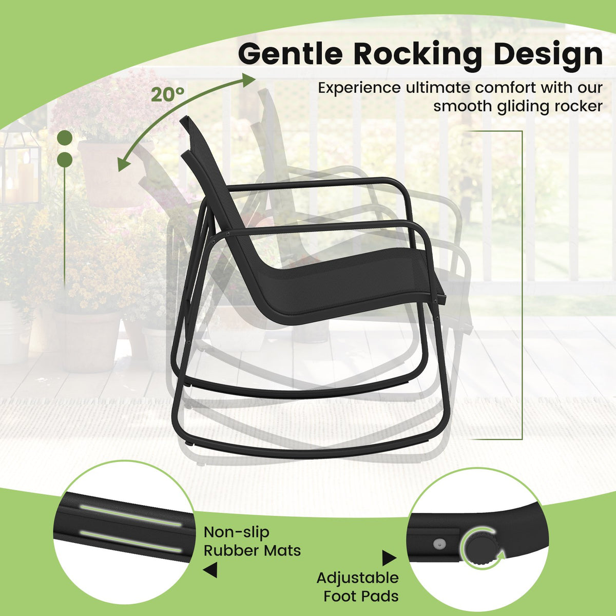 4 PCS Patio Furniture Set Outdoor Rocker Chair Conversation Set-Black view 6