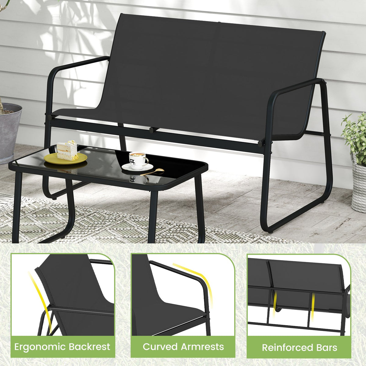 4 PCS Patio Furniture Set Outdoor Rocker Chair Conversation Set-Black view 8