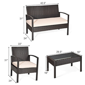 4 Pieces Patio Ratten Conversation Set with Loveseat Sofas and Coffee Table view 5