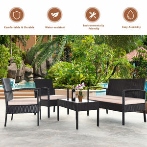 4 Pieces Patio Ratten Conversation Set with Loveseat Sofas and Coffee Table view 6