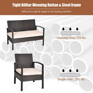 4 Pieces Patio Ratten Conversation Set with Loveseat Sofas and Coffee Table view 7