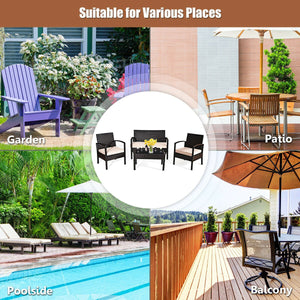4 Pieces Patio Ratten Conversation Set with Loveseat Sofas and Coffee Table view 8