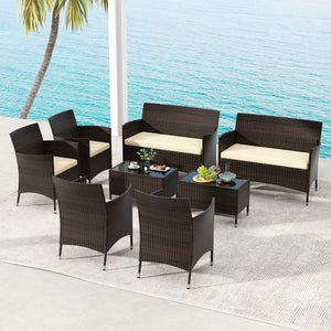 4 Pieces Comfortable Outdoor Rattan Sofa Set with Glass Coffee Table-Light Brown view 6