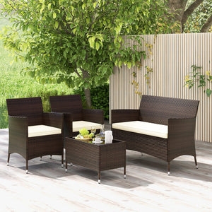 4 Pieces Comfortable Outdoor Rattan Sofa Set with Glass Coffee Table-Light Brown view 9