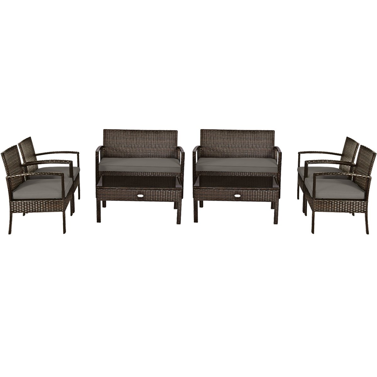 4 Pieces Patio Rattan Cushioned Furniture Set with Loveseat and Table -Brown view 9