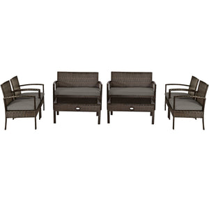 4 Pieces Patio Rattan Cushioned Furniture Set with Loveseat and Table -Brown view 9