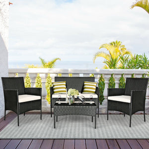 4 Pcs Patio Rattan Cushioned Sofa Furniture Set-White view 2